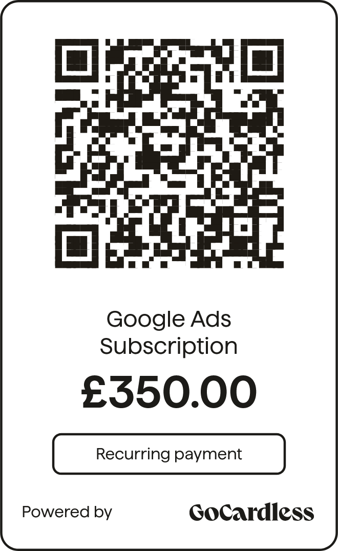 Scan to set up your KomTek PPC subscription via GoCardless