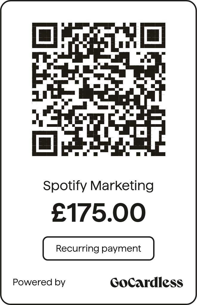 Scan to set up your KomTek Spotify Advertising subscription via GoCardless
